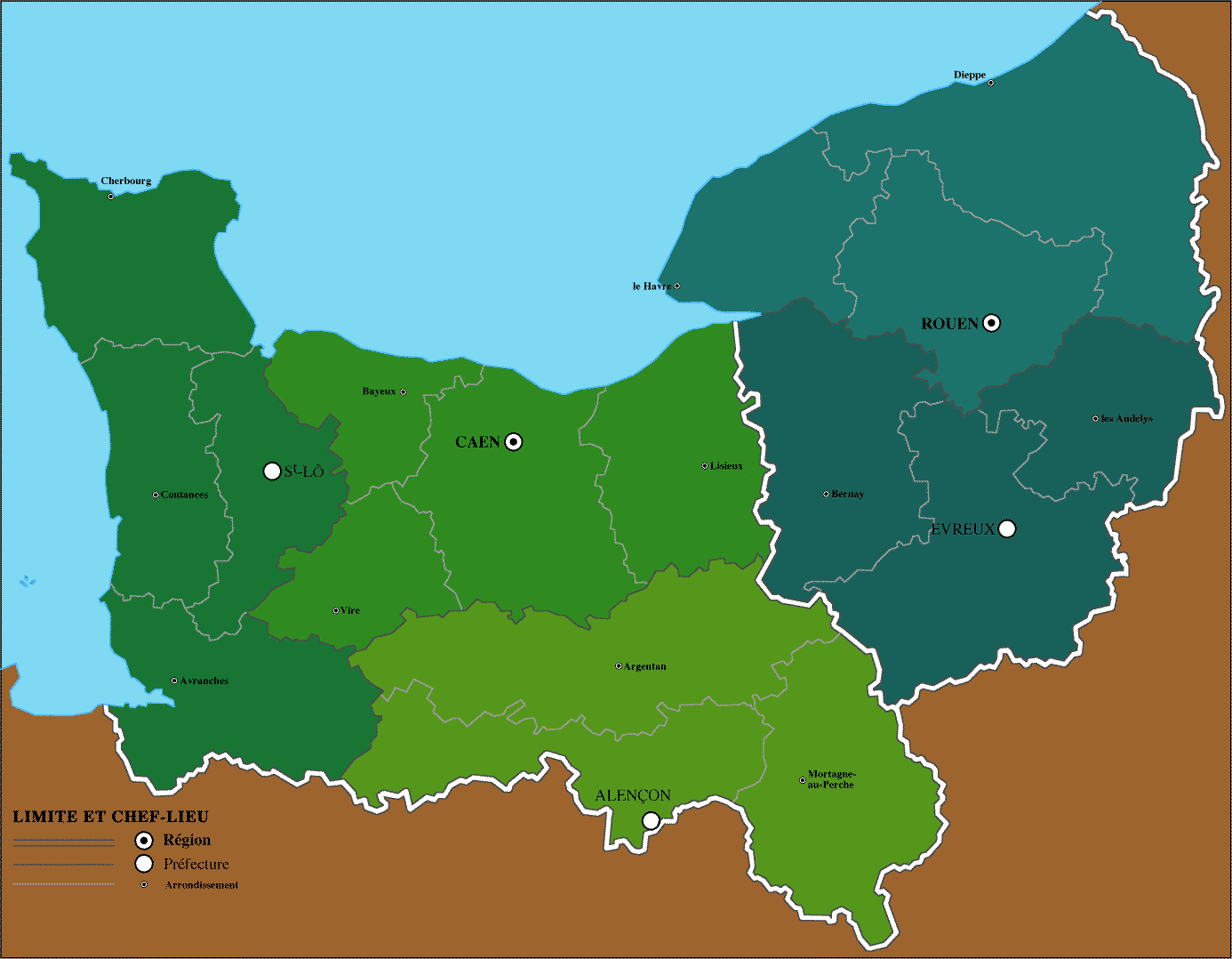 Carte des arrondissements de la Normandie